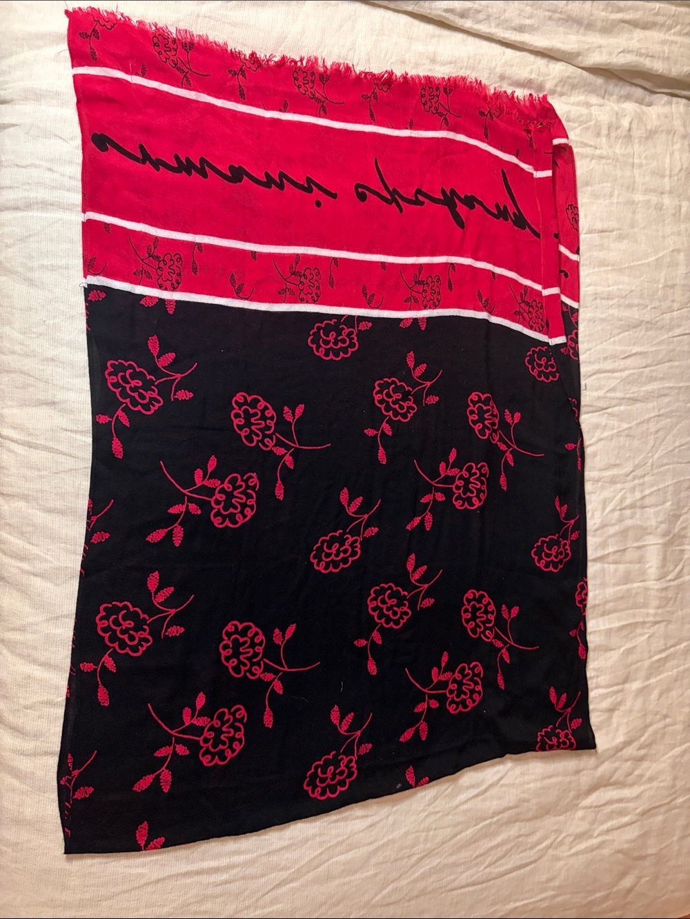 Armani Exchange Black & Hot Pink Floral Wrap Scarf